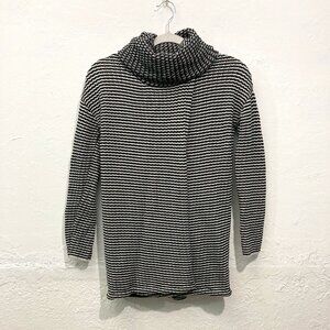 Cabi Black White Fergie Knit Split Turtleneck Sweater Overlap Striped XS